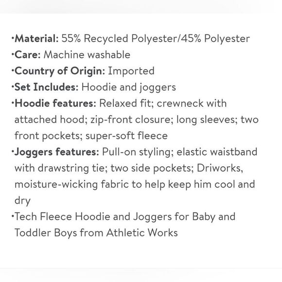 Nwt Athletic Work Boy 12 mon Tech FleeceZip Hoodie and Jogger Pants Outfit, 2pc - Picture 6 of 6